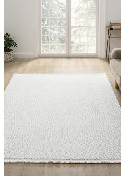Posıtano Krem Renk Zigzag Model Yumuşak Bukleli ve Püsküllü Dekoratif Makine Dokuma Halı Oturma Odası Salon Mutfak Antre fiyatları