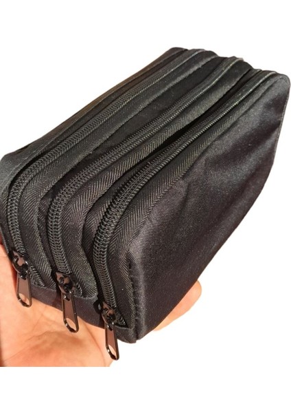Lisanslı Üç Bölmeli Geniş Hacimli Sade Siyah Kalemlik Makyaj Çantası 20CM 9 cm 9 cm Ebatlarında