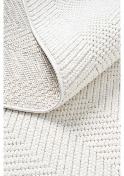 Posıtano Krem Renk Zigzag Model Yumuşak Bukleli ve Püsküllü Dekoratif Makine Dokuma Halı Oturma Odası Salon Mutfak Antre