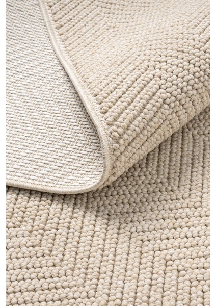 Posıtano Bej Renk Zigzag Model Yumuşak Bukleli ve Püsküllü Dekoratif Makine Dokuma Halı Oturma Odası Salon Mutfak Antre