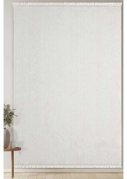 Posıtano Krem Renk Zigzag Model Yumuşak Bukleli ve Püsküllü Dekoratif Makine Dokuma Halı Oturma Odası Salon Mutfak Antre fırsatları