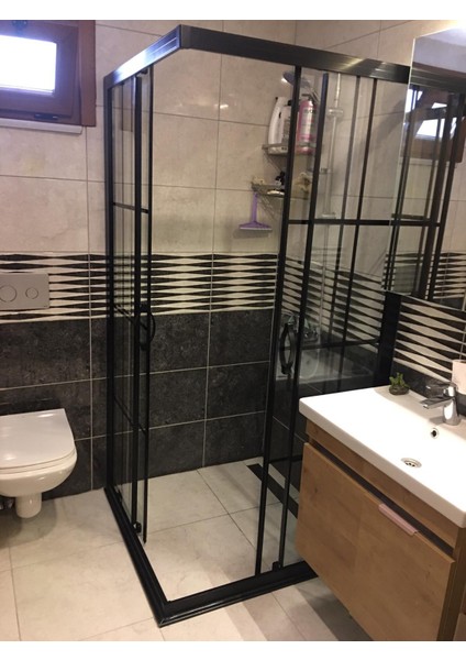 Duşakabin Köşe Giriş, 5 mm Şeffaf Siyah Karolajlı Temperli Cam, Siyah Alüminyum H:190 cm fiyatları