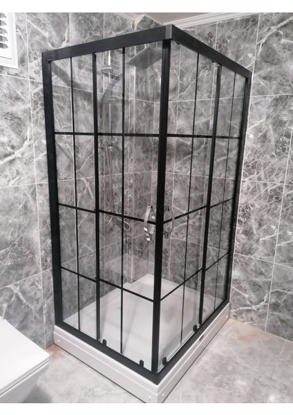 Duşakabin Köşe Giriş, 5 mm Şeffaf Siyah Karolajlı Temperli Cam, Siyah Alüminyum H:190 cm fırsatları