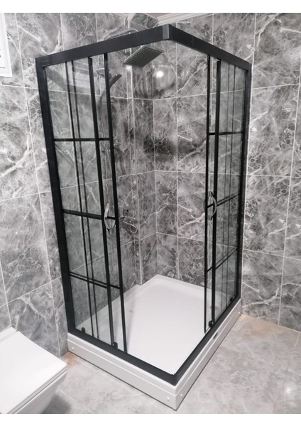 Duşakabin Köşe Giriş, 5 mm Şeffaf Siyah Karolajlı Temperli Cam, Siyah Alüminyum H:190 cm modelleri