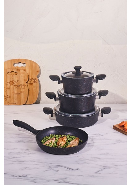 Yapışmaz Tabanlı 7 Parça Granit Tencere Seti, Dayanıklı ve Şık Tasarım