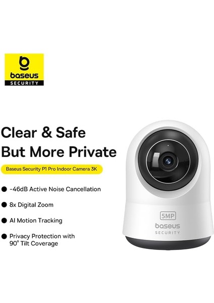 Security P1 Pro Iç Mekan 3k Wi-Fi Kamerası - Yapay Zeka Algılama, 360° Dönebilme, Gece Görüşü, 256GB A Kadar Microsd Kart Desteği ve Sesli Asistan Uyumluluğu,dijital Zoom - Beyaz modelleri