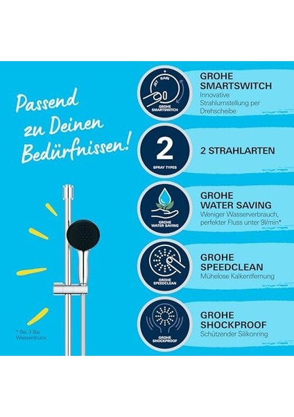 Vitalio Start 110 Sürgülü Duş Seti, 110MM Yuvarlak 2 Akışlı El Duşu, 600MM Sürgülü Ray, 1750MM Duş Hortumu, Krom, 27948001 modelleri