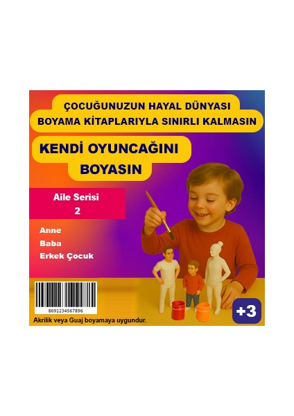 Aile Serisi 2 - Plastik Oyuncak Boyama Seti - Anne, Baba ve Erkek Çocuk fiyatları