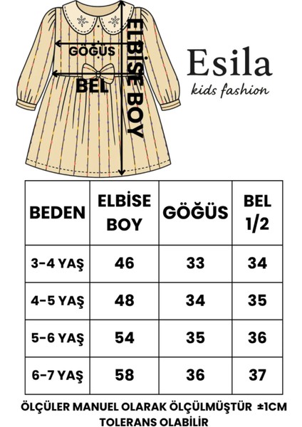 Kız Çocuk Elbise Brode Yakalı Çizgili Balon Etek Elbise Uzun Kollu Kuşaklı 3-7 Yaş modelleri