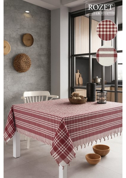 Bordo Çok Amaçlı Sofra Bezi&Piknik Örtüsü&Masa Örtüsü Pötikare Desenli Saçağı Bağlamalı Masa Örtüsü modelleri