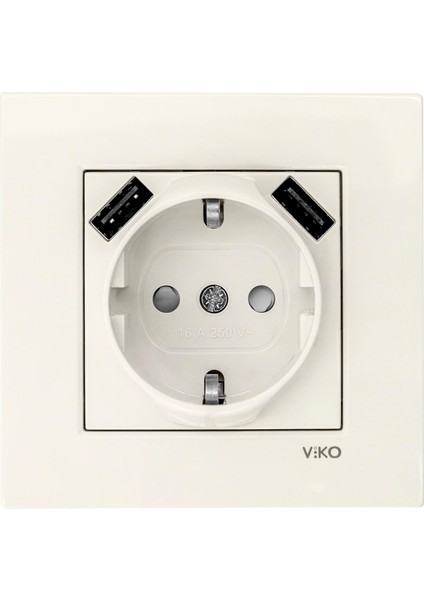 Karre Krem 2 Usb'li Topraklı Priz