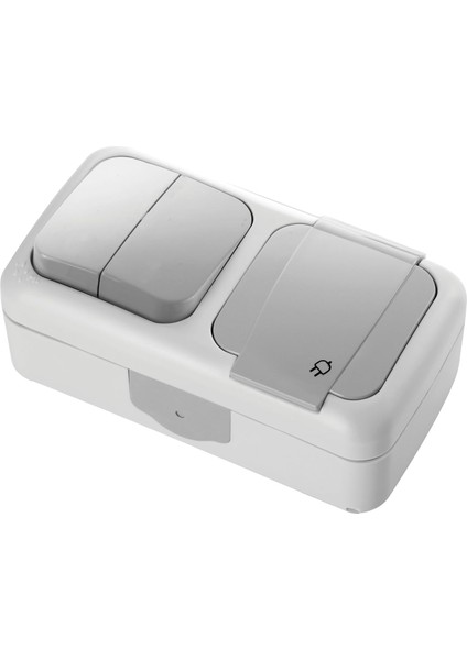 Palmiye Gri Komütatör ve Topraklı Priz Çabuk Bağlantı Kombine Yatay