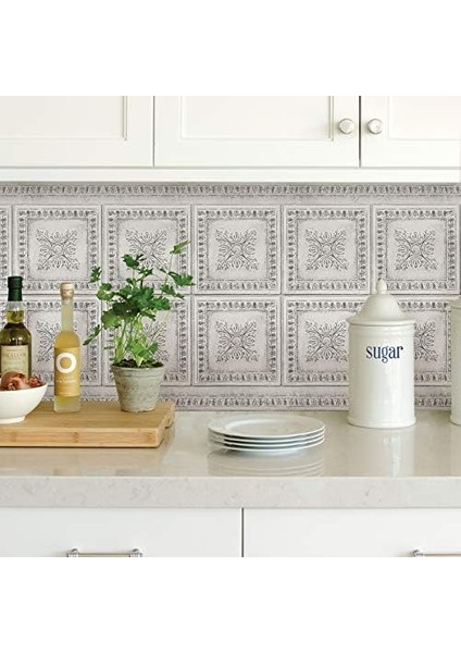 BHF2769 Krem Vintage Teneke Peel & Stick Backsplash, Metalik modelleri