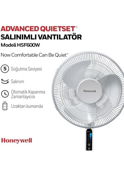 Advanced Quietset HSF600 Ayaklı Vantilatör, 5 Hız Ayarı, Zamanlayıcı Fonksiyonu, 70 Derece Salınım, Yükseklik, Uzaktan Kumandalı - Beyaz modelleri
