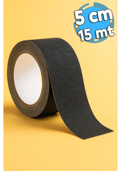 15 Metre Merdiven Zemin Kaydırmaz Bant (5 cm x 15 Metre) Yapışkanlı Kaymaz Bant Siyah