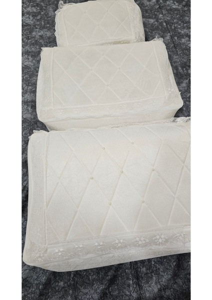 Kadife Gold Işlemeli 3'lü Krem Petekli Bohça, Nişan ve Düğün Seti modelleri