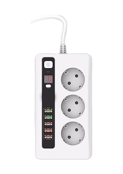 Üçlü Priz 5 USB Portlu Akıım Korumalı Yangına Dayanıklı 3000 W On/off Düğmeli 2 Metre Uzatma Kablolu 3'lü Priz fiyatları