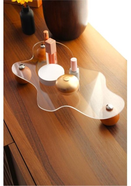 Şeffaf Ahşap Top Ayaklı Gold Düğmeli Organizer, Şık ve Pratik Düzenleyici fiyatları