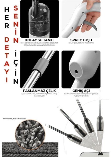 Pratik Mikrofiber Sprey Mop Temizlik Seti, Pratik ve Hijyenik Kullanım