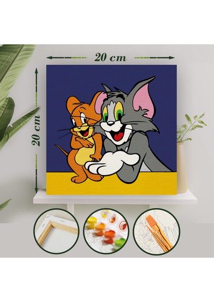 Sayılarla Boyama 20X20 Tuval Seti Fırça Boya Dahil Çıtaya Gerili - Tom ve Jerry