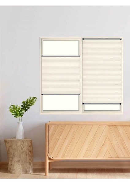 Krem Plise Perde Katlanır Cam Balkon Perdesi - Ofis Perdesi - Mutfak Perdesi