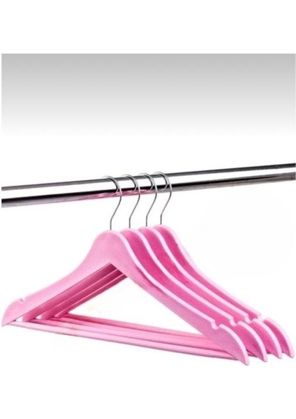 6 Adet Ahşap Görünümlü Plastik Pembe Renk Elbise Kıyafet Askısı