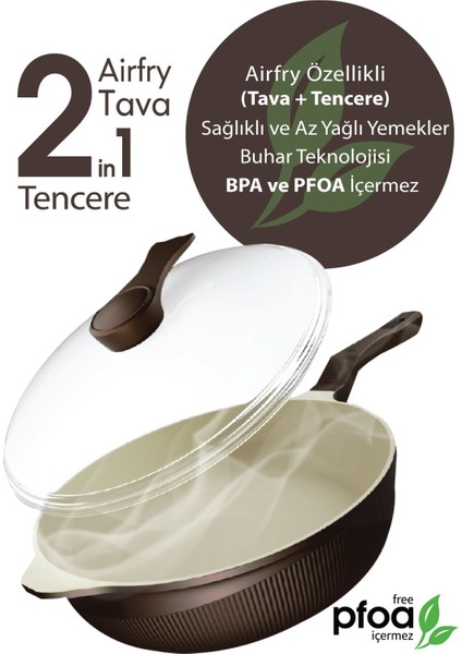 6 Katmanlı Granit Tava ve Tencere 28 Cm, Yapışmaz, 2'li Set, Siyah