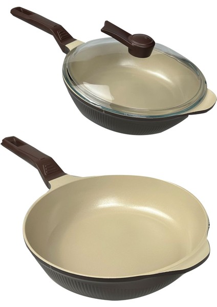 6 Katmanlı Granit Tava ve Tencere 28 Cm, Yapışmaz, 2'li Set, Siyah indirimleri