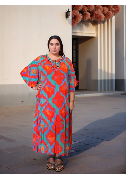 Büyük Beden %100 Pamuklu Otantik Bohem Etnik Elbise