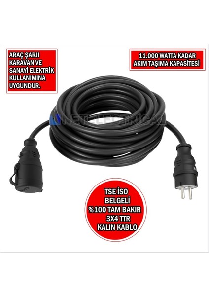 Tekli 1 Metre 3x4 Ttr Tam Bakır Kalın Kablolu Bem-Ba Kauçuk Grup Priz