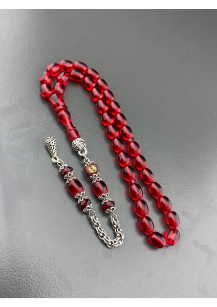 Bilek Boy Ateş Kehribar 925 Ayar Gümüş Püsküllü