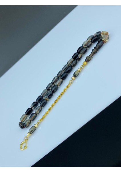 6x9 mm Bürokrat Boy Sıkma Kehribar 925 Ayar Yaldızlı Gümüş Püsküllü