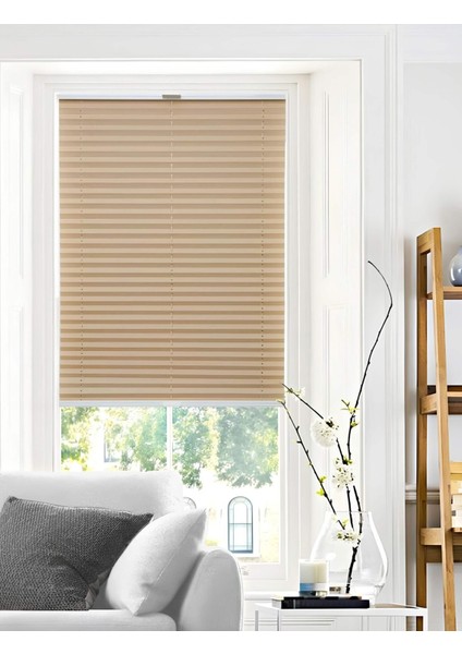 Bej Plise Perde Katlanır Cam Balkon Perdesi - Ofis Perdesi - Mutfak Perdesi