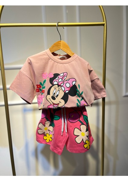 Kısa Kol Miki Kız Çiçekli Alt-Üst Takım