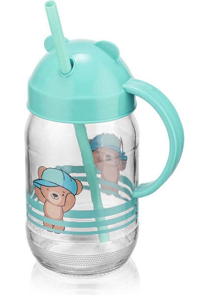 Qlux Pipetli Bardak Çoçuk Bebek Alıştırma Bardağı Bpa Içermez Cam Ayıcık Desenli Bardak