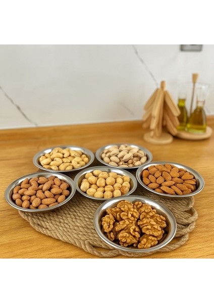 6'lı Paslanmaz Çerezlik ve Kahvaltı Tabak Seti, Dekoratif Sunum Tepsisi fiyatları