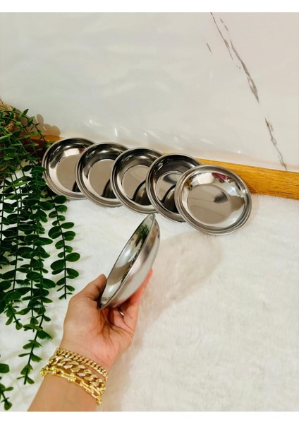 6'lı Paslanmaz Çerezlik ve Kahvaltı Tabak Seti, Dekoratif Sunum Tepsisi fırsatları