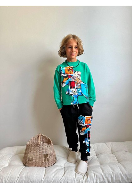 Dinazor Baskılı Uzun Kollu Erkek Çocuk Alt Üst Takım modelleri