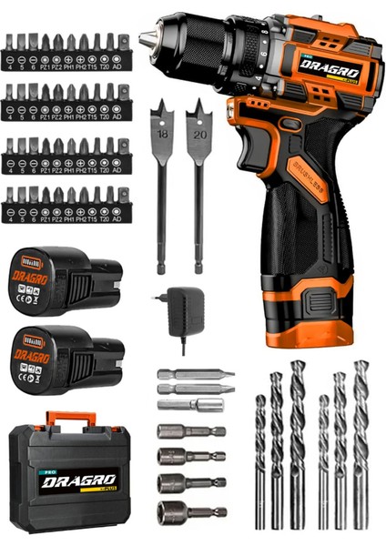 DRG-168 Pro 16.8V Çift Akü Çelik Mandren Kömürsüz Motor Şarjlı Matkap Akülü Vidalama