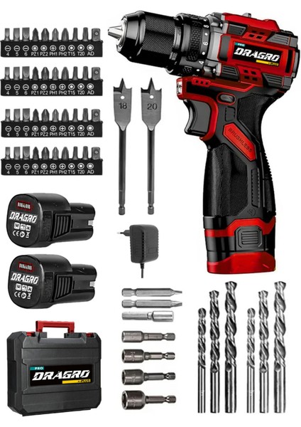 DRG-168 Pro 16.8V Çift Akü Çelik Mandren Kömürsüz Motor Şarjlı Matkap Akülü Vidalama