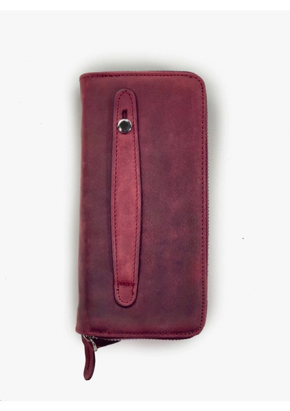 Deri Telefon Bölmeli El Çantası Cüzdan Kartlık – Kırmızı