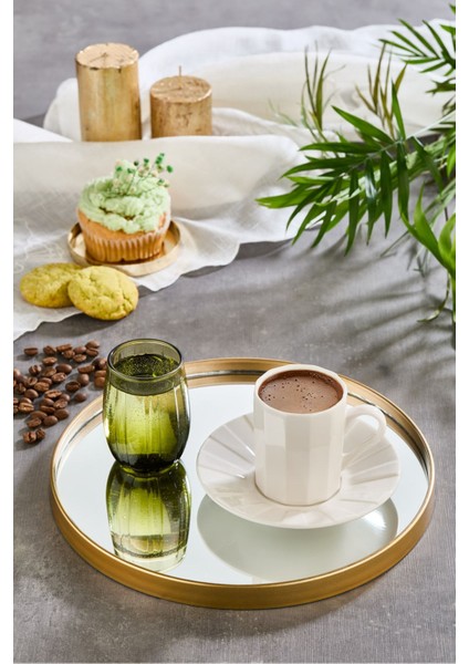 Altın Yuvarlak Aynalı Sunumluk, Kahve ve Çay Ikramlarınız Için 24X24 Büyüklük