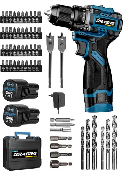DRG-168 Pro 16.8V Çift Akü Çelik Mandren Kömürsüz Motor Şarjlı Matkap Akülü Vidalama