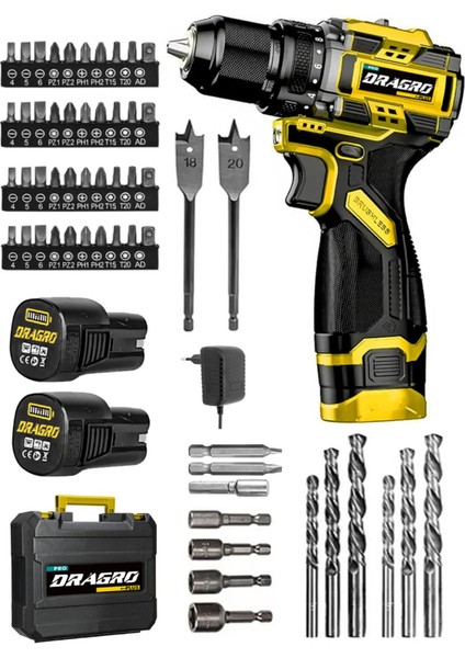 DRG-168 Pro 16.8V Çift Akü Çelik Mandren Kömürsüz Motor Şarjlı Matkap Akülü Vidalama