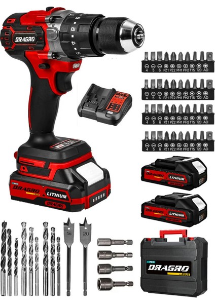 DRG-21V Çift Akülü Vidalama Çelik Mandren Kömürsüz Motor Darbeli Şarjlı Matkap