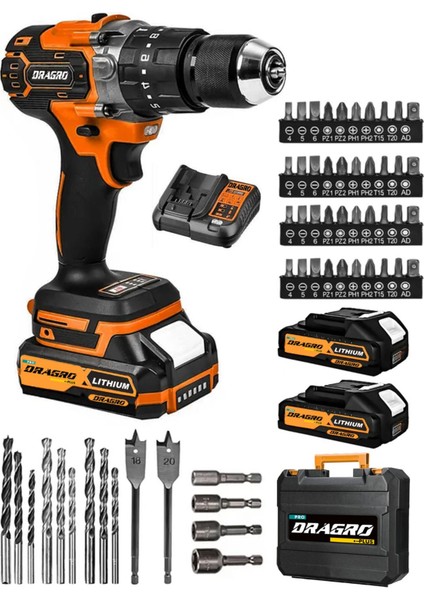 DRG-21V Çift Akülü Vidalama Çelik Mandren Kömürsüz Motor Darbeli Şarjlı Matkap