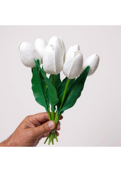 8 Li Kaliteli Islak Beyaz Yapay Lale