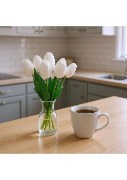 8 Li Kaliteli Islak Beyaz Yapay Lale fiyatları