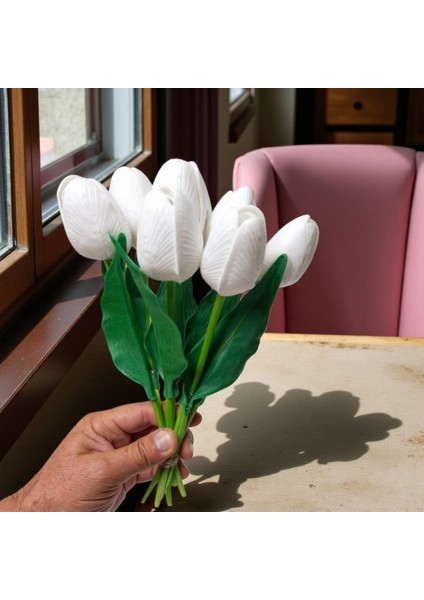 8 Li Kaliteli Islak Beyaz Yapay Lale modelleri