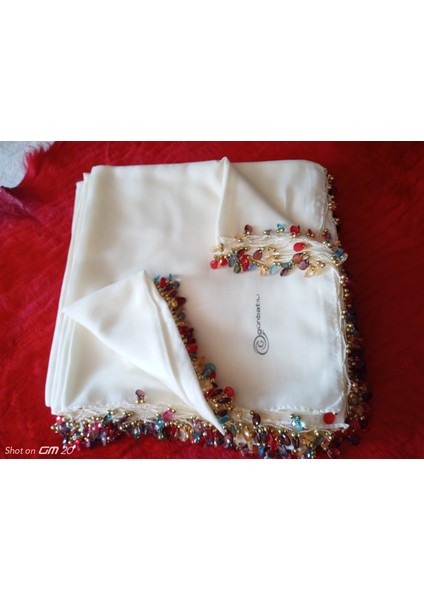 El Emeği Kristal Damla Boncuklu Yazma ,tülbent Yemeni, Fular ,4 Kenar Oyalı fiyatları